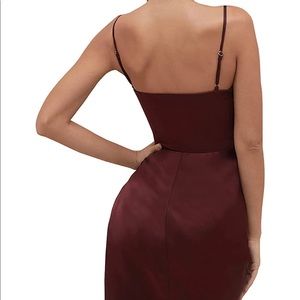 Spaghetti Strap Cowl Neck Satin Midi Dress